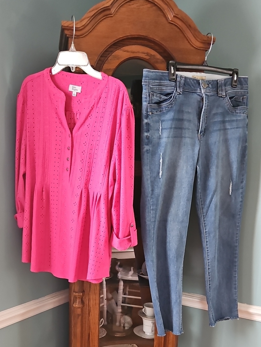 Kim Rogers Pink Eyelet Henley & Democracy Jeans
